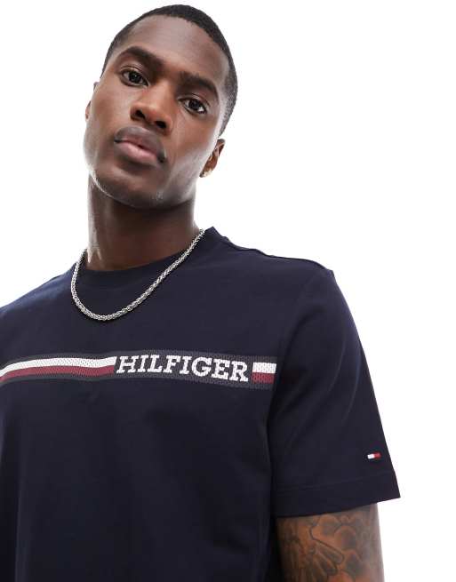 Tommy Hilfiger monotype chest stripe t shirt in black ASOS