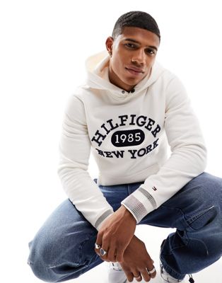 Tommy Hilfiger monotype collegiate hoodie in ancient white - ASOS Price Checker