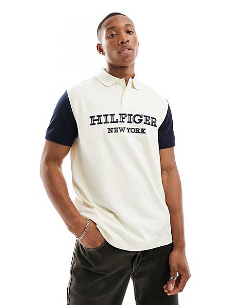 Tommy Hilfiger monotype colourblock polo in navy/cream
