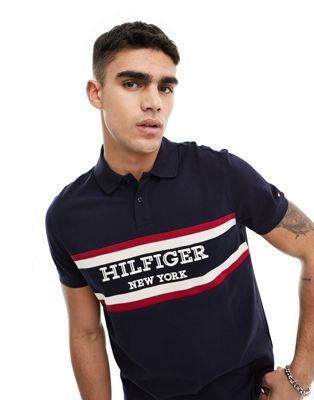 Tommy Hilfiger monotype colourblock regular polo shirt in navy
