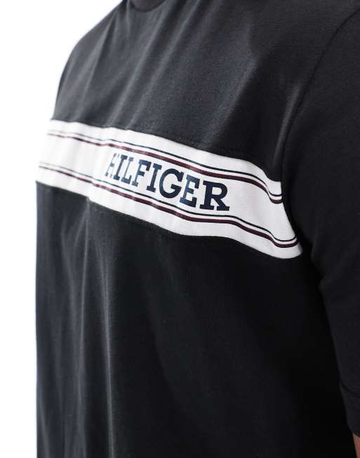 Tommy Hilfiger – Monotype – Czarny domowy T-shirt z paskiem, 3 z 4
