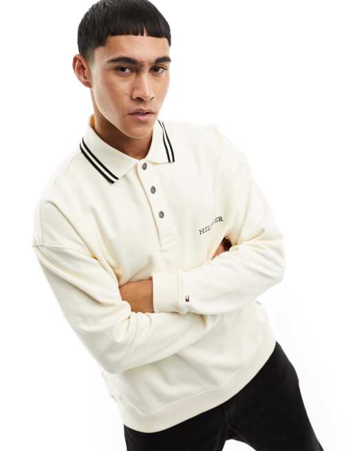 Tommy Hilfiger monotype embroidered rugby shirt in cream