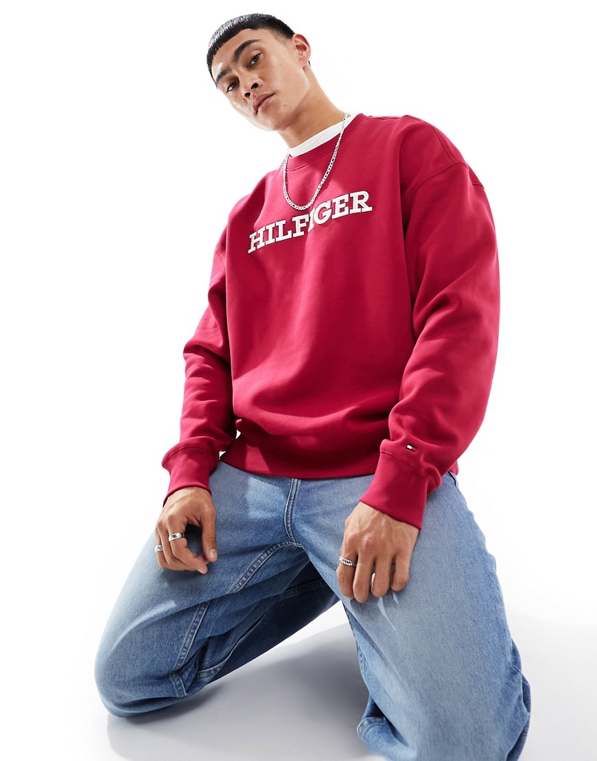 Tommy Hilfiger monotype embroidered sweatshirt in burgundy