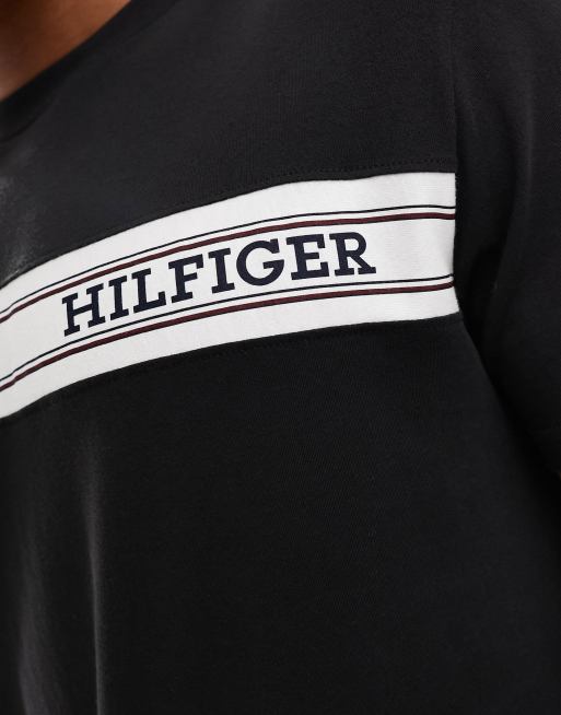 Tommy Hilfiger – Monotype – Granatowy T-shirt z paskami i logo, 2 z 4
