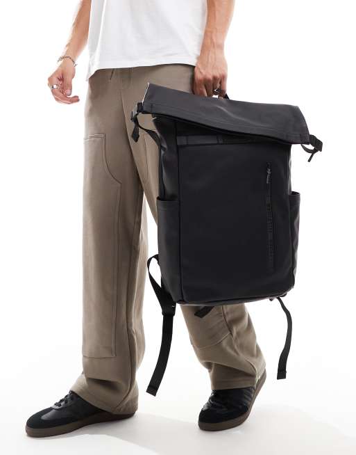 Tommy Hilfiger monotype rolltop backpack in black, 3 of 4