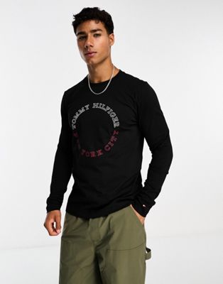 Tommy Hilfiger monotype roundle ls t-shirt in black - ASOS Price Checker