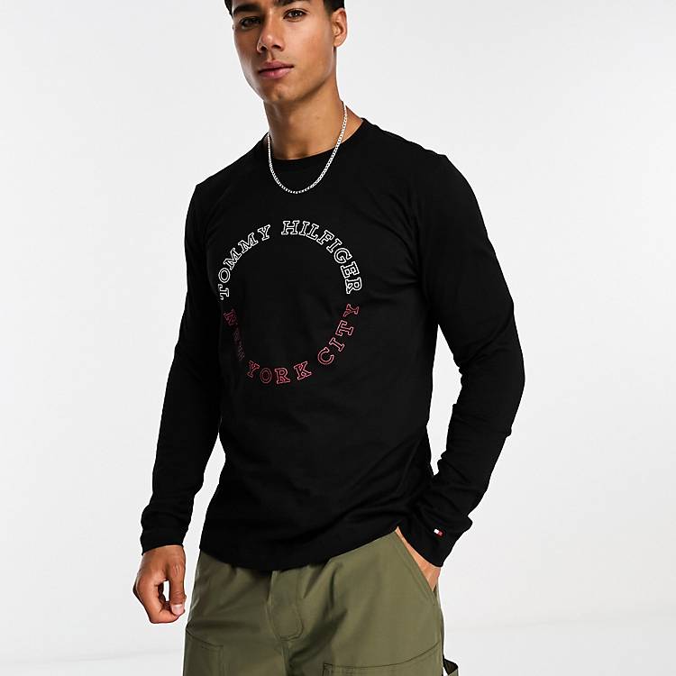 Tommy Hilfiger monotype roundle ls t-shirt in black | ASOS