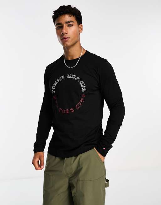 Tommy Hilfiger monotype roundle ls t-shirt in black | ASOS