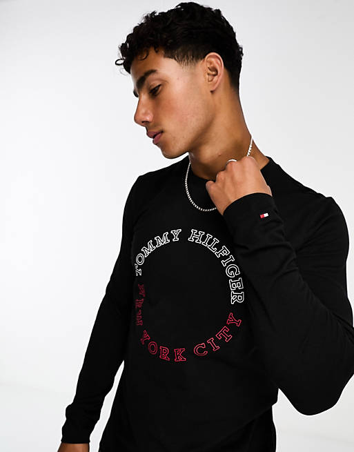 Tommy Hilfiger monotype roundle ls t-shirt in black | ASOS