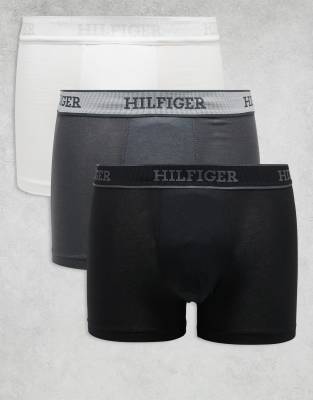Tommy Hilfiger - Monotype - Set van 3 boxershorts in grijs, wit en zwart