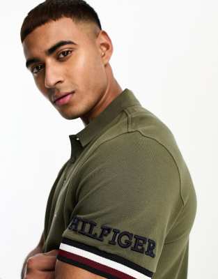 Tommy Hilfiger Tommy Hilfiger monotype slim fit polo in khaki-Green