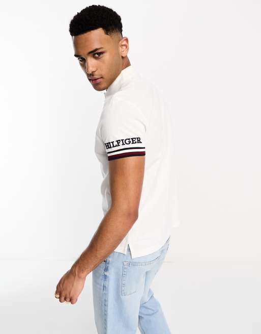 Tommy Hilfiger monotype slim fit polo in white