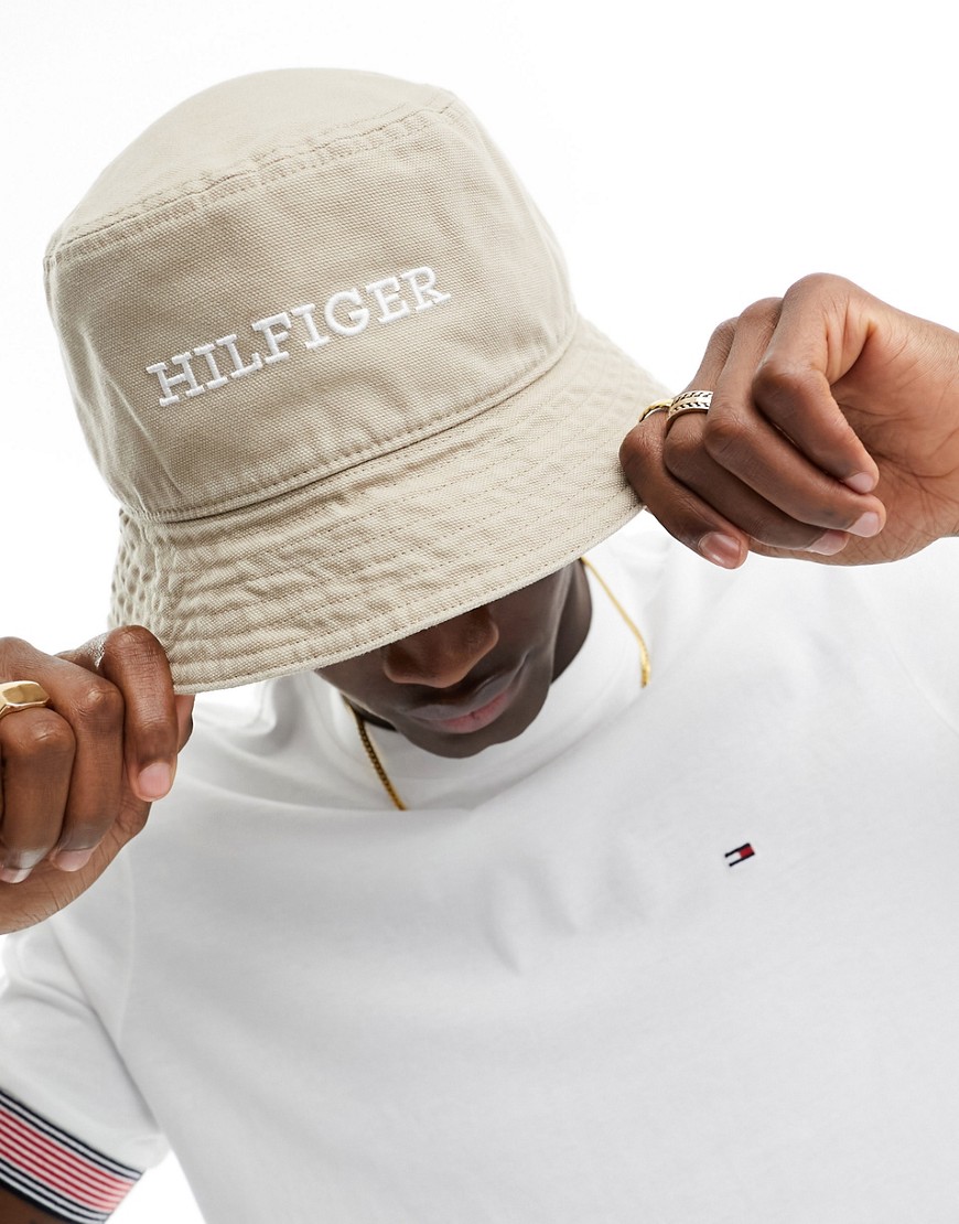 Tommy Hilfiger monotype soft bucket hat in beige-Neutral