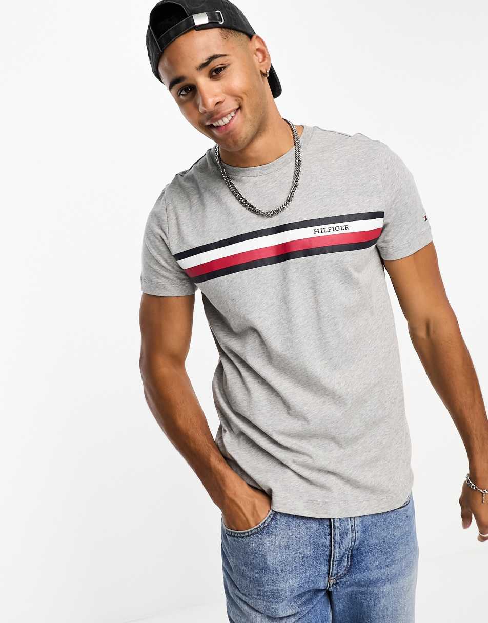 Tommy Hilfiger monotype stripe logo t-shirt in grey