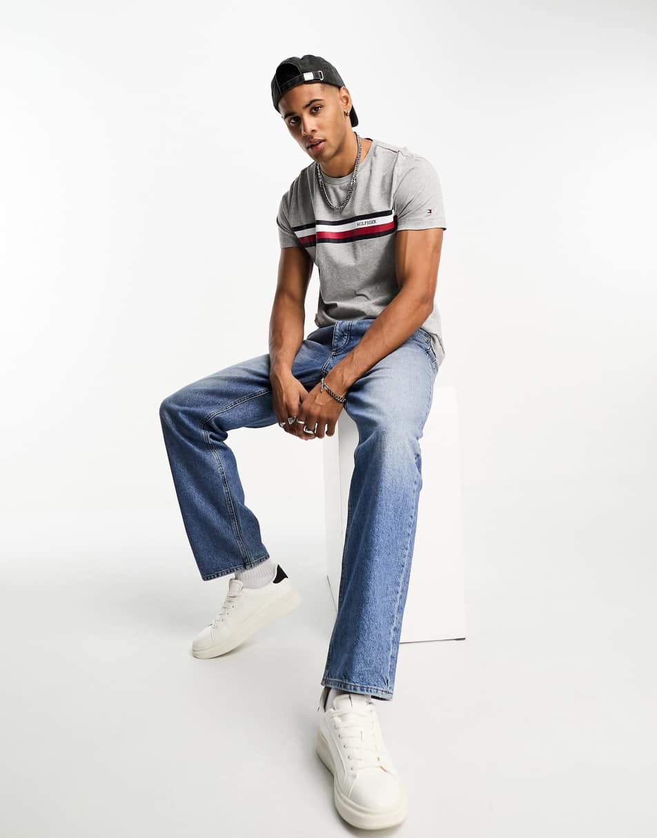 Tommy Hilfiger monotype stripe logo t-shirt in grey 0