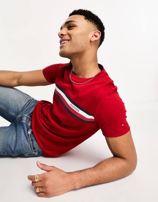 Tommy Hilfiger monotype stripe logo t-shirt in red | ASOS