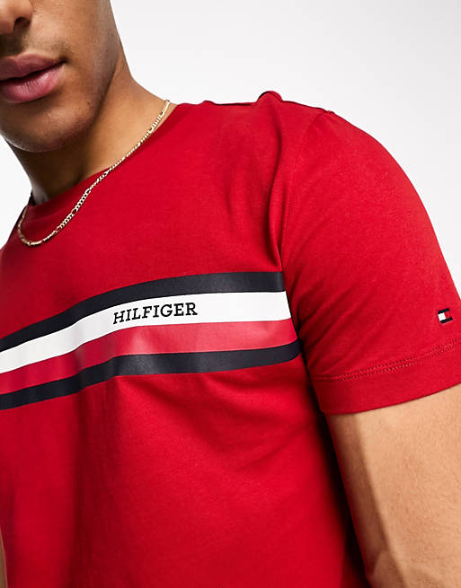 Tommy Hilfiger monotype stripe logo t-shirt in red | ASOS