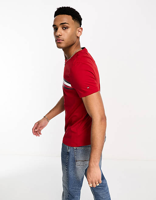 Tommy Hilfiger monotype stripe logo t-shirt in red | ASOS