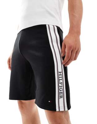 monotype stripe lounge shorts in black