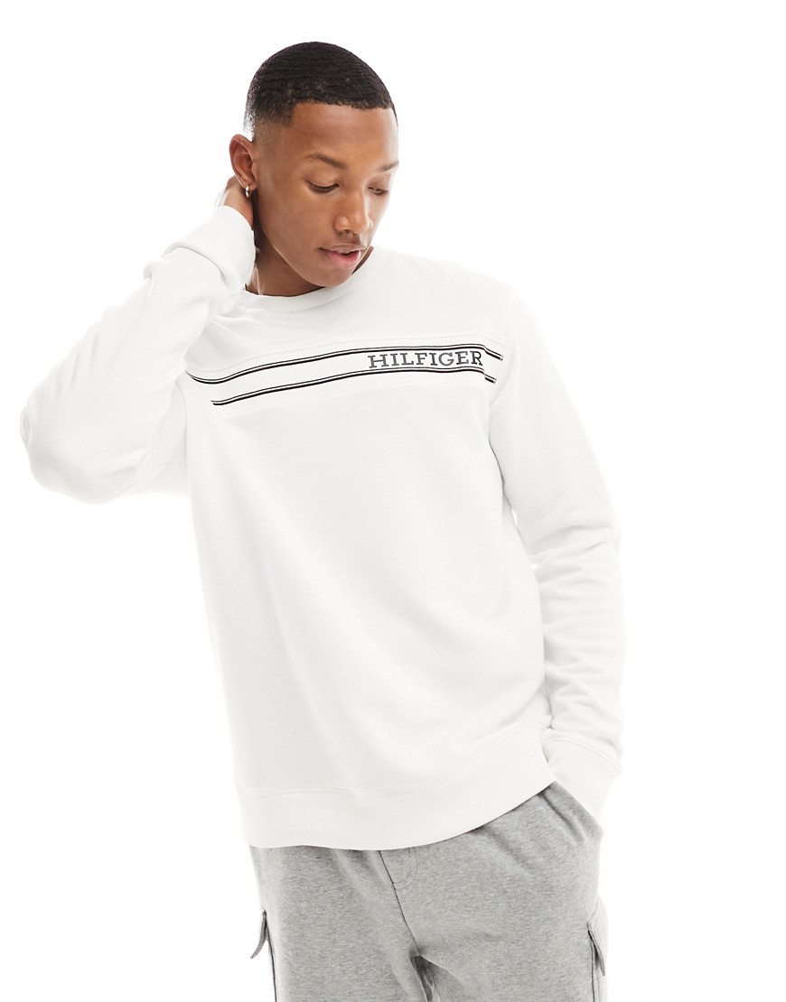 Tommy Hilfiger monotype stripe lounge sweatshirt in white