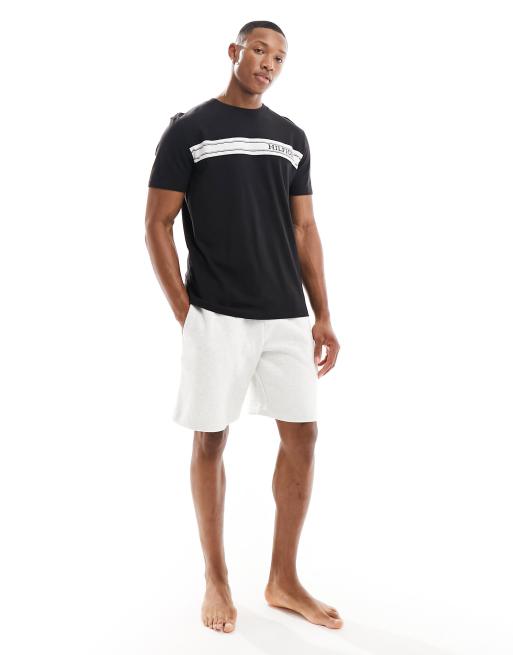 Tommy Hilfiger monotype stripe lounge t shirt in navy, 3 of 4