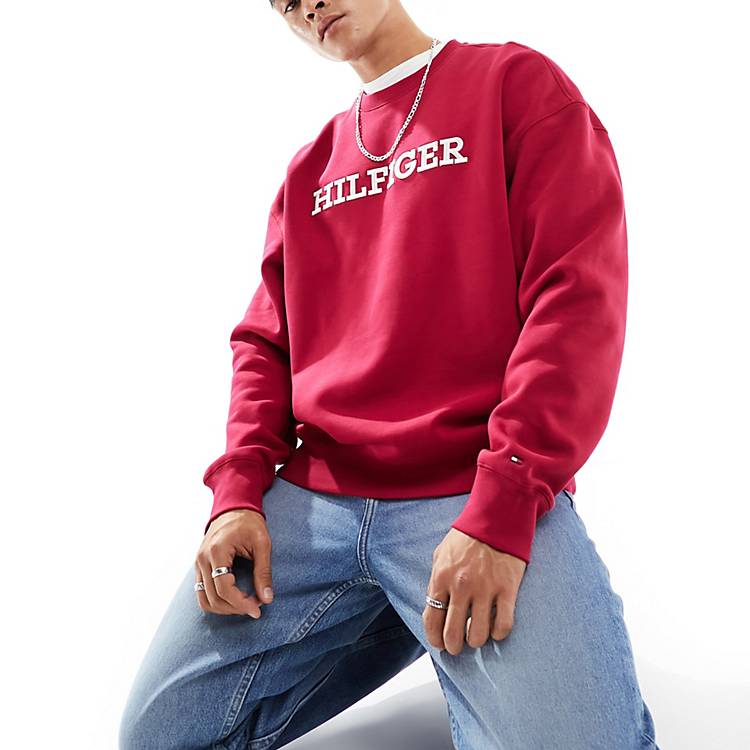 Tommy Hilfiger – Monotype – Sweatshirt mit Stickerei in Burgunderrot | ASOS