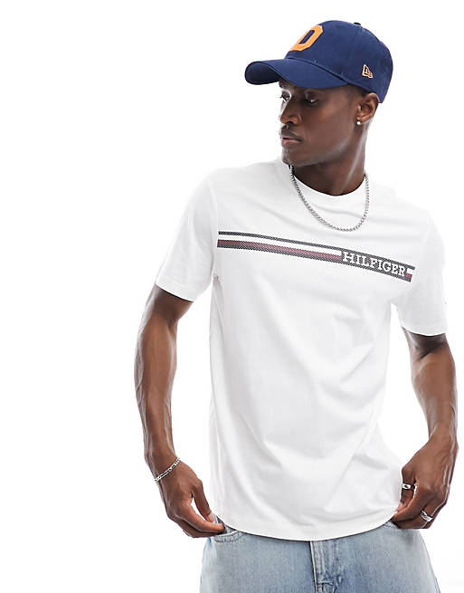 ASOS T-Shirt Hilfiger mit in Streifen-Print – Weiß Monotype der Brust Tommy auf | –