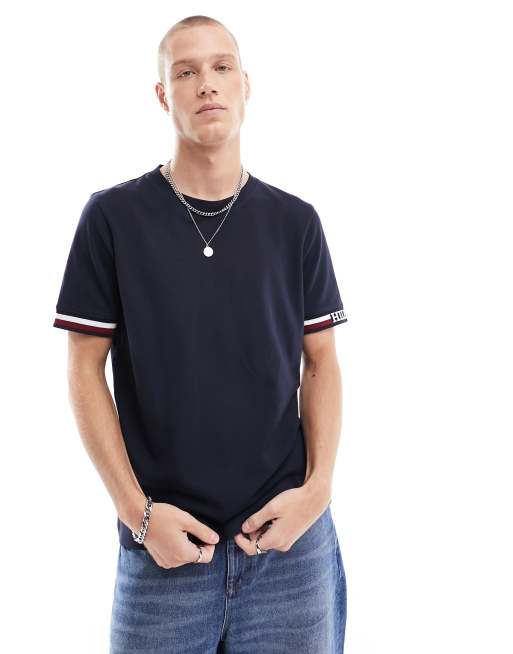 Tommy Hilfiger - Monotype - T-shirt met brede gekleurde randen in marineblauw