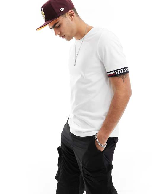 Tommy Hilfiger - Monotype - T-shirt met gekleurd randje in wit
