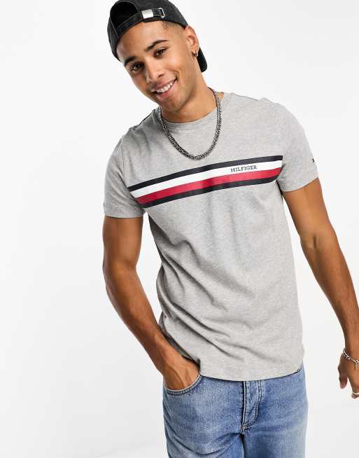 Tommy Hilfiger - Monotype - T-shirt met streeplogo in grijs