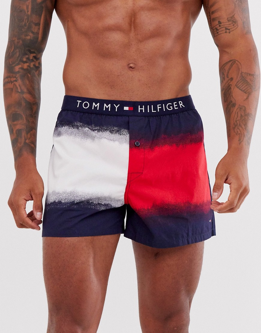 Tommy Hilfiger – Mörkblå, batikmönstrade boxershorts i vävd bomull med logotypprytt midjeband-Marinblå
