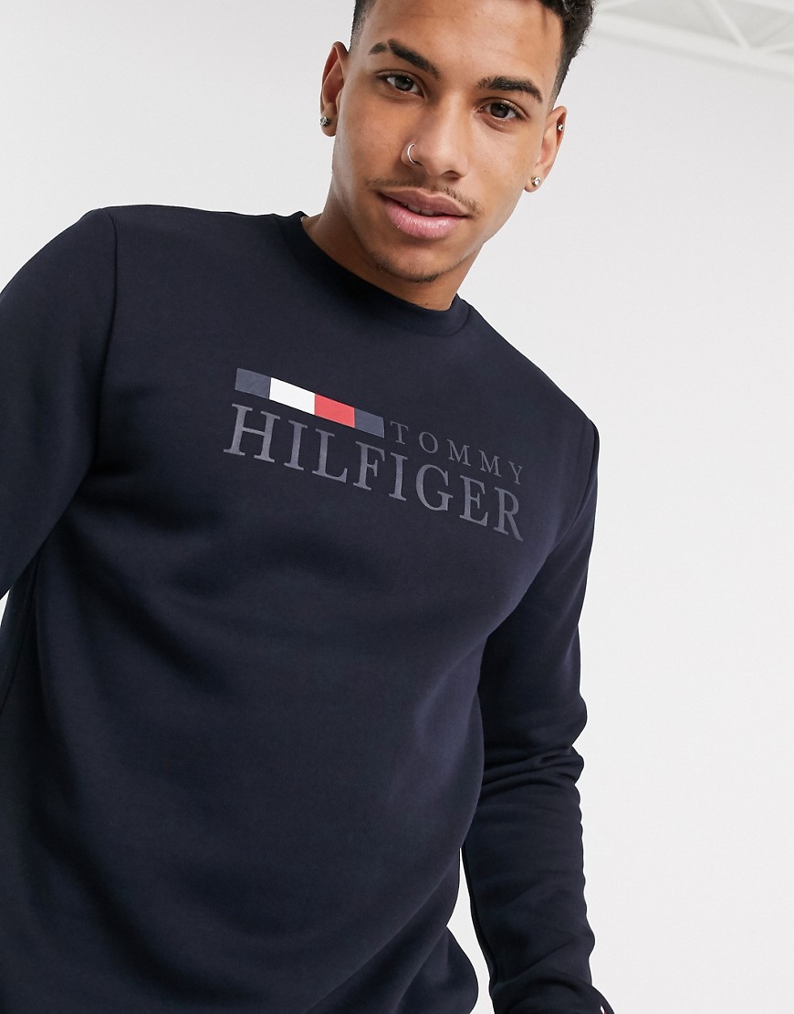 Tommy Hilfiger – Mörkblå, enkel sweatshirt med ikonlogga-Marinblå