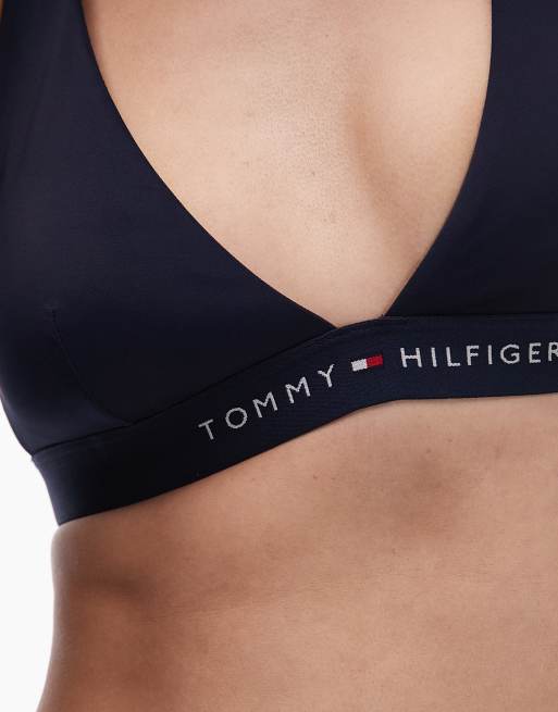 Tommy Hilfiger - Mørk marineblå bikinitop med halterneck og logobånd , 3 af 4