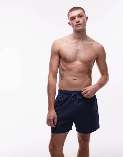 Tommy Hilfiger - Mørkeblå badeshorts med tekstur og løbesnor samt lynlås - view 1