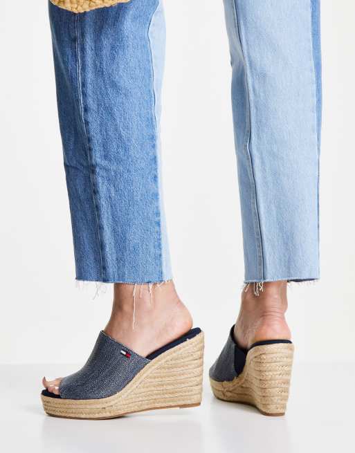 Tommy Hilfiger Mules talon compens naturel Bleu marine