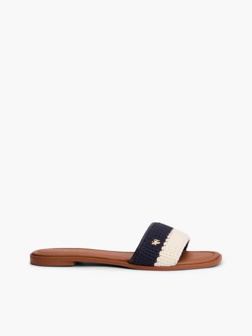 Tommy Hilfiger - Mules en tissu color block avec plaque à logo - Bleu multicolore