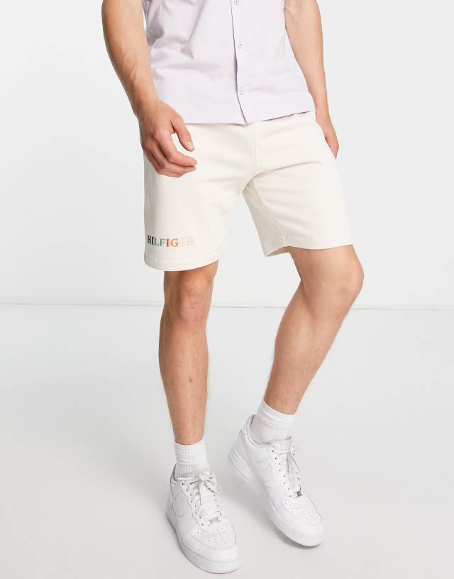 Tommy Hilfiger multi logo sweat shorts in cream