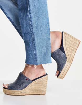 Tommy Hilfiger natural wedge mules in navy