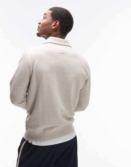 Tommy Hilfiger – Naturvit sweatshirt med kort dragkedja vid halsen, 4 av 4