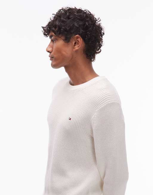 Tommy Hilfiger – Naturvit tröja med rund halsringning och kantrand, 4 av 5
