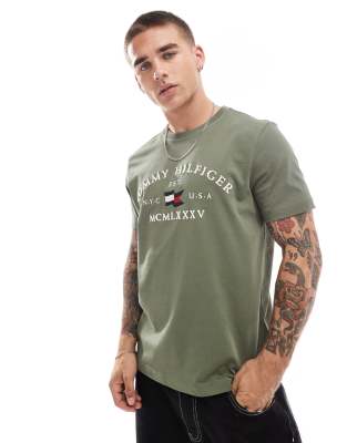 Tommy Hilfiger Tommy Hilfiger nautical arch logo t-shirt in khaki green