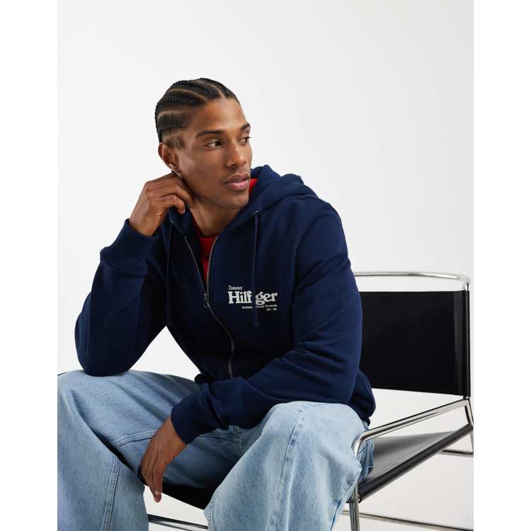 Tommy Hilfiger nautical graphic zip up hoodie in navy | ASOS