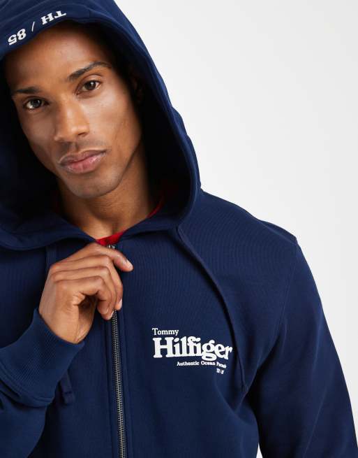Tommy Hilfiger nautical graphic zip up hoodie in navy, 3 of 5