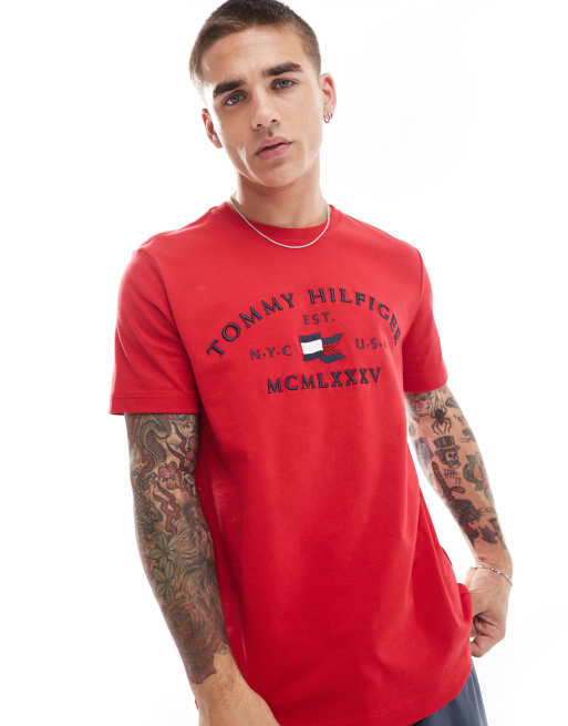 Tommy Hilfiger – Nautical - Klarröd t-shirt med rundad logga, 3 av 4