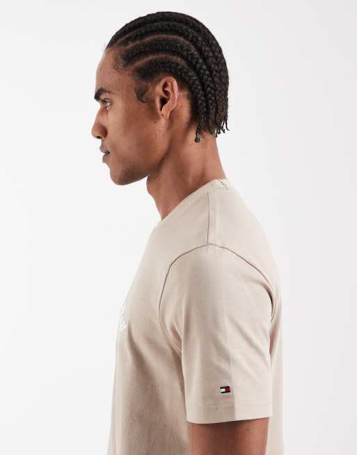 Tommy Hilfiger nautical tipped collar t-shirt in beige, 5 of 5