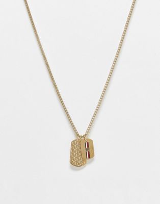 Tommy Hilfiger neck chain in gold with double dog tag pendants - ASOS Price Checker