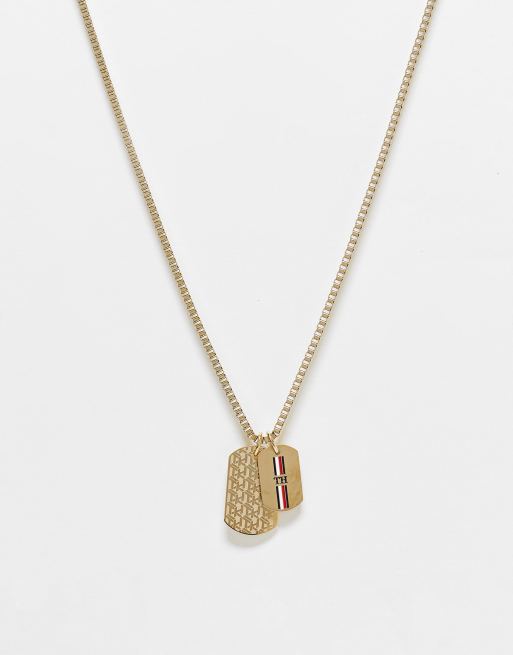 Tommy Hilfiger neck chain in gold with double dog tag pendants