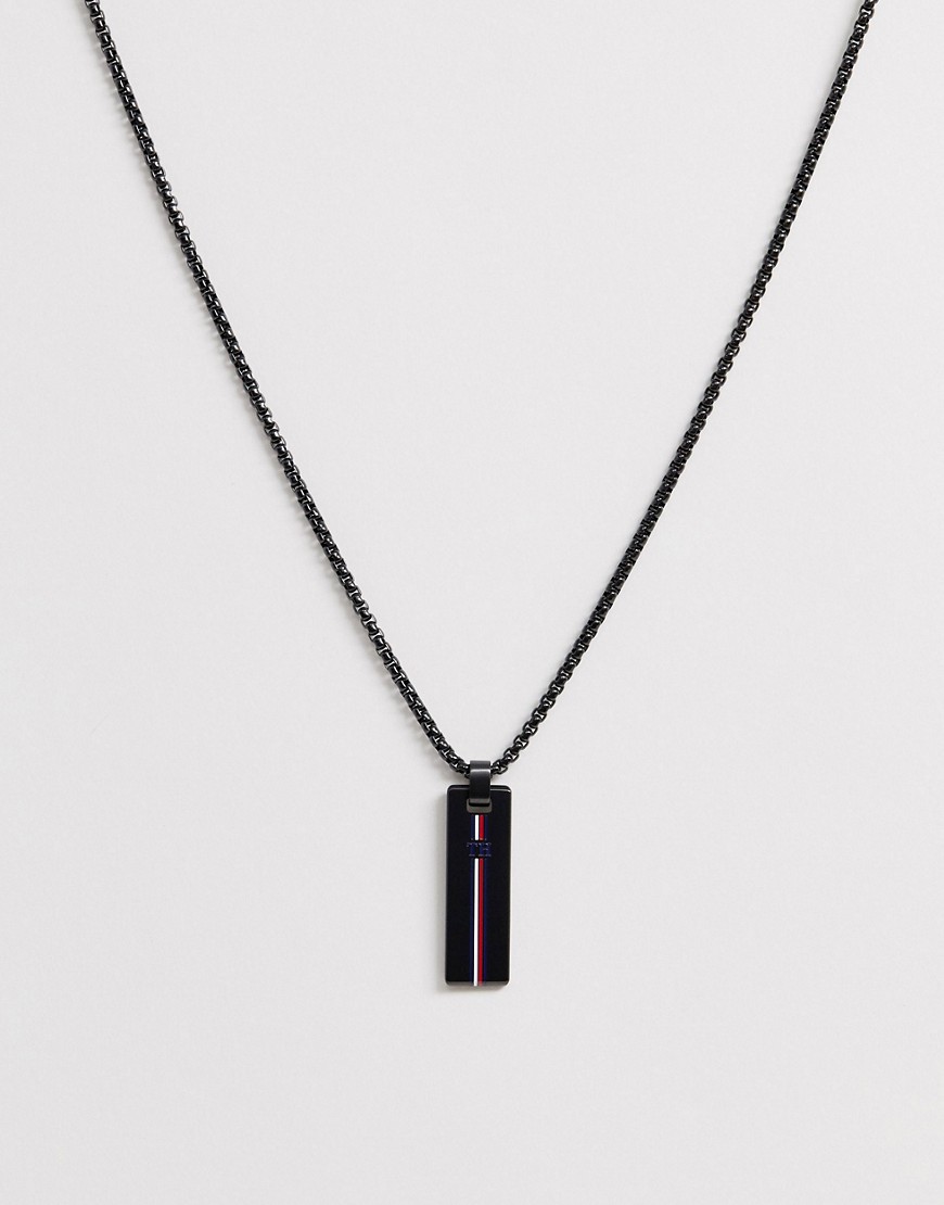 Tommy Hilfiger neck chain with branded pendant in black