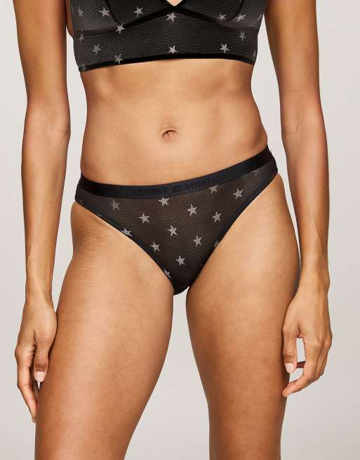 Tommy Hilfiger – Netzstoff-Slip in Schwarz mit Sternenmuster