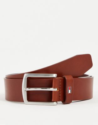 Tommy Hilfiger new denton 3.5cm leather belt in dark tan-Brown